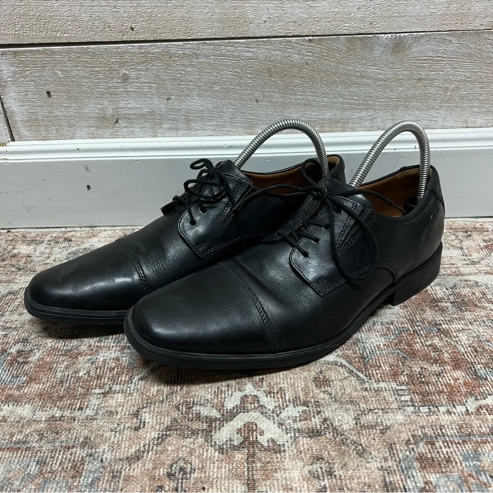 Clarks Shoes Mens Size 10.5 Black Leather Tilden Lace Up‎ Oxford 15770 Business
